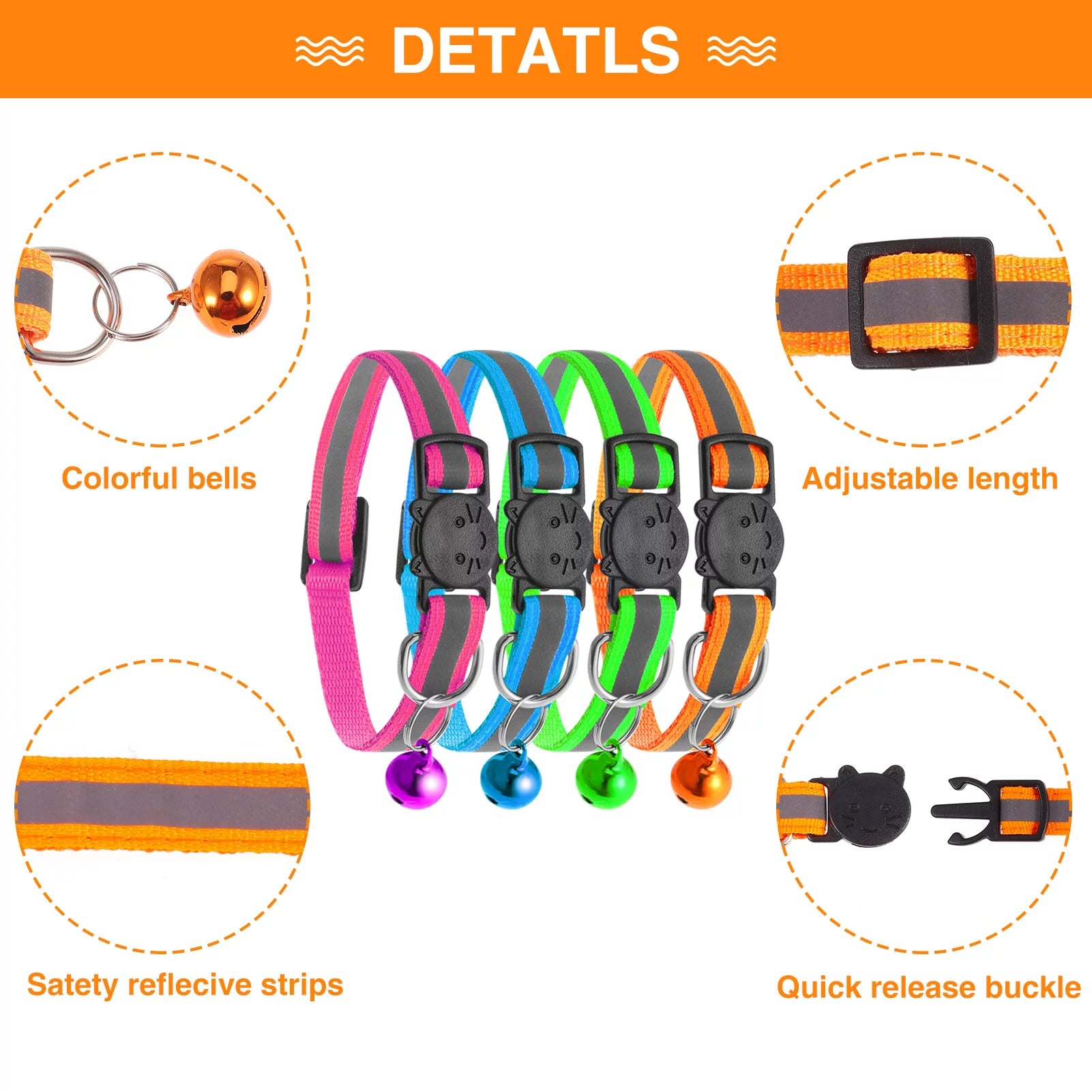 Upgraded Version - 12 Pack Reflective Cat Collar with Bell, Solid & Safe Collars for Cats, Nylon, Mixed Colors, Safety Buckle Kitten Collar, Breakaway Cat Collar for Girl Cats Male Cats