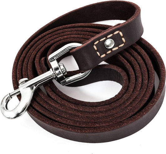 Leather Dog Training Leash - Brown 6 Foot X 3/4" Dog Walking Leash Best for Medium Large Dogs, Latigo Leather Dog Lead & Puppy Trainer Leash