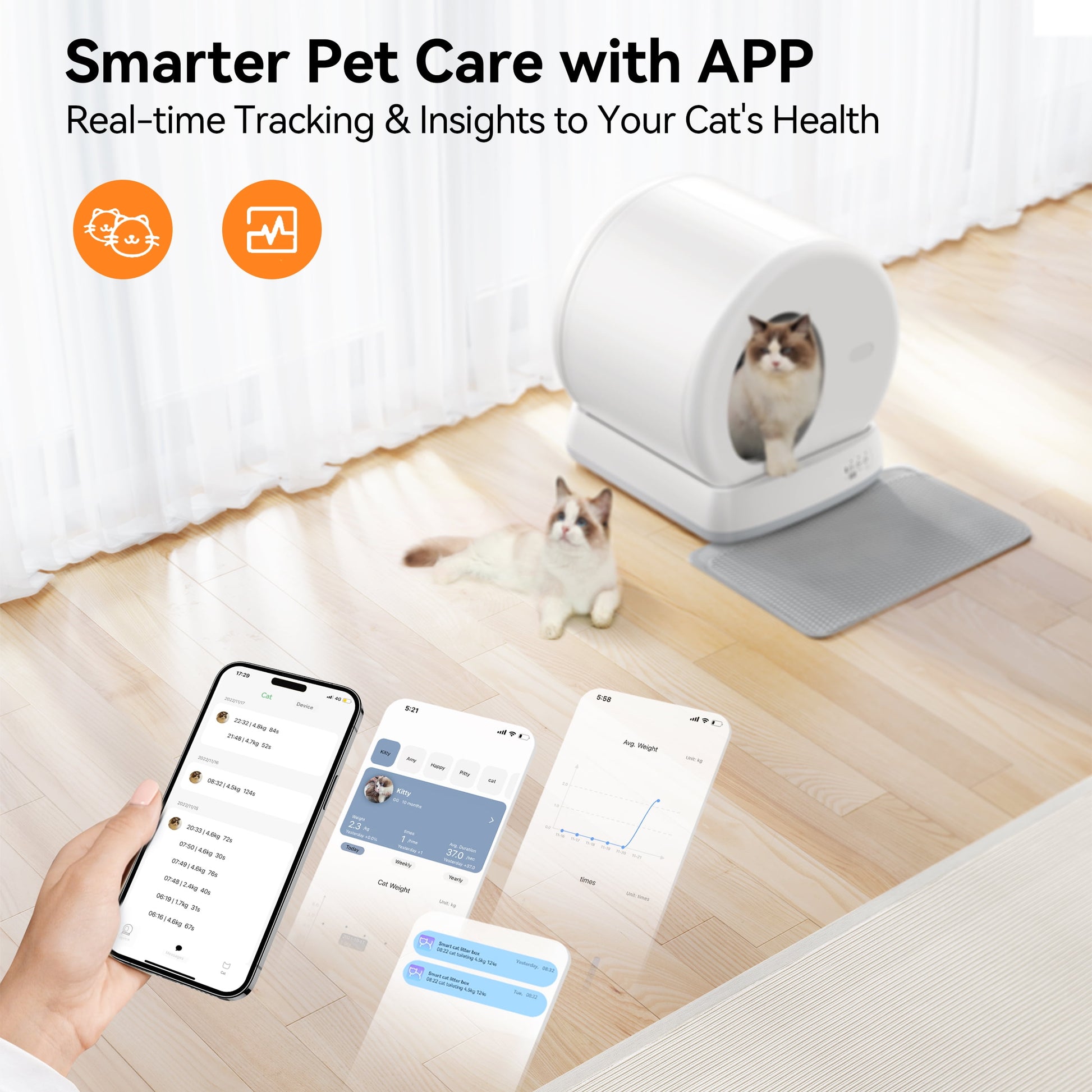 Smart Automatic Self-Cleaning Cat Litter Box, APP Control/Integrated Safety Protection, Yellow